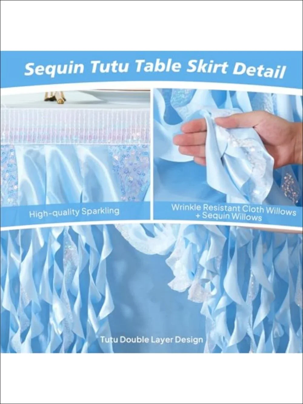 Sequin Table Skirt 9ft Fringe Tutu for Rectangle Tables